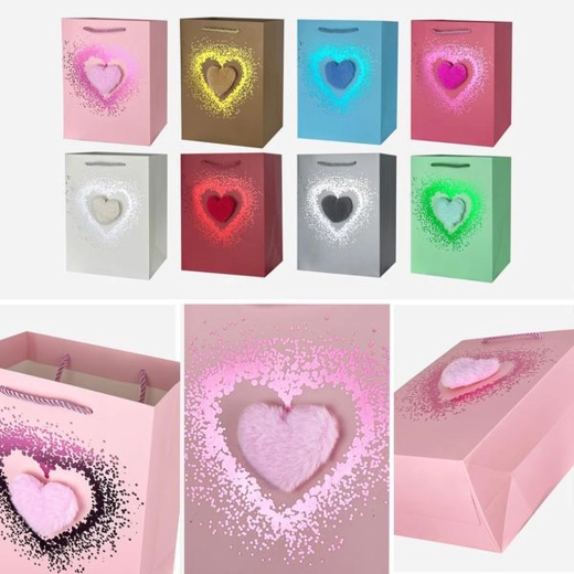 Papier-Geschenktüte Toro 3D Herz 44 × 31 × 12 cm, Farbmix
