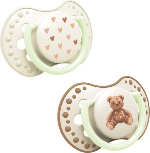 Lovi leuchtender Silikon-Dynamikschnuller Teddy love 6–18 M, 2 Stk.