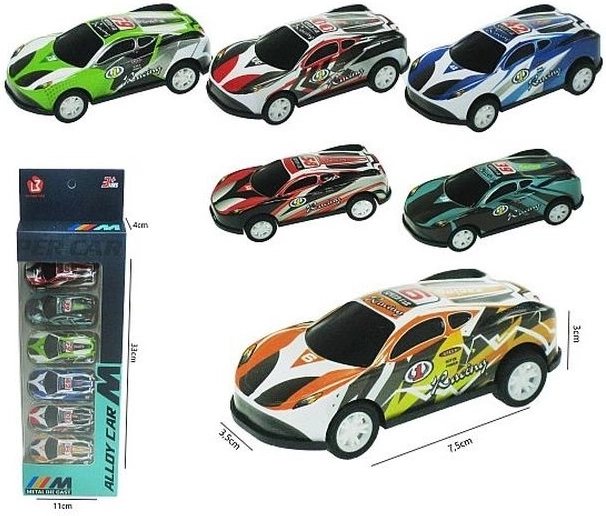 Set aus Pull-Back-Rennautos, 6 Stk., 7,5 cm