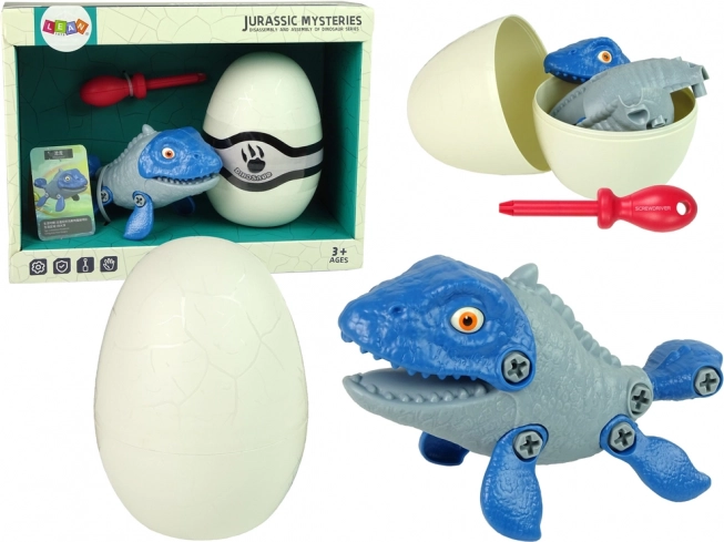Dinosaurier-Set Mosasaurus mit Ei DIY mit Schraubendreher – blau