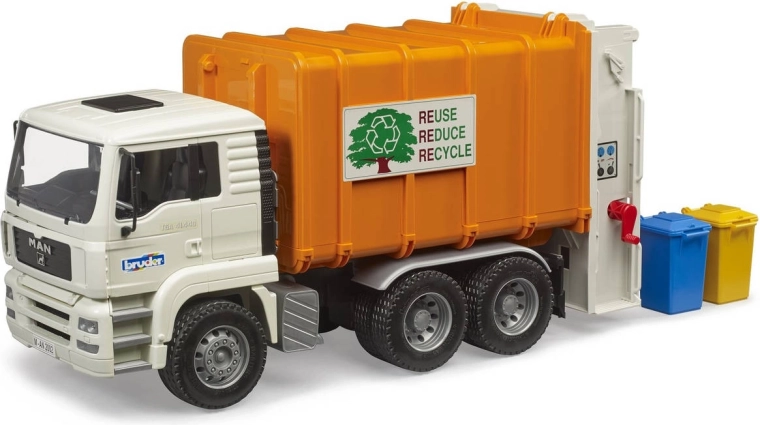 Bruder Müllwagen MAN TGA mit Mülltonnen 1:16