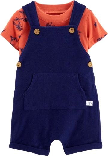Carter’s 2-teiliges Set für Jungen – Kurzarm-T-Shirt und Hosenträger-Shorts in Navy/Orange