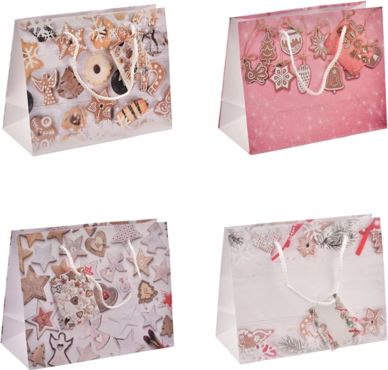 Geschenktasche mit weihnachtlichem Motiv „Zuckerstangen“ 23 × 10 × 18 cm, Mix aus 4 Motiven