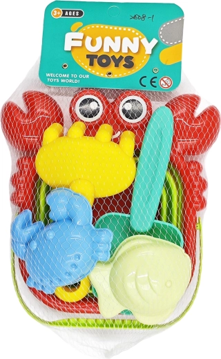 Sandspiel-Set mit Krebs – faltbarer Eimer, Schaufel, Harke und Förmchen