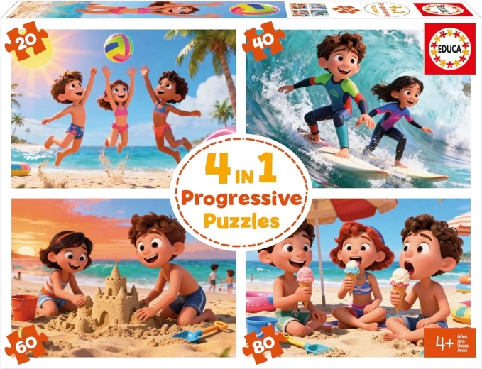 Kinderpuzzle EDUCA Strand 4 in 1 – progressives Puzzeln (20–80 Teile)
