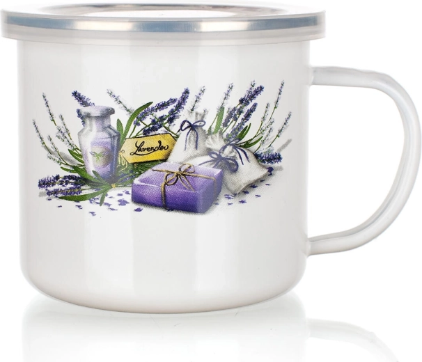 Emaillebecher mit Deckel Lavender 0,5 l