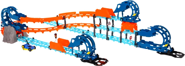 Interaktive Rennstrecke mit Tunnel und doppelseitigem Auto, Licht und Sound, 80 Teile