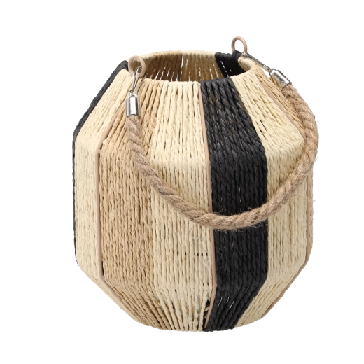 Boho-Lampion mit gestreiftem Muster und Glaseinsatz, Höhe 23–25 cm