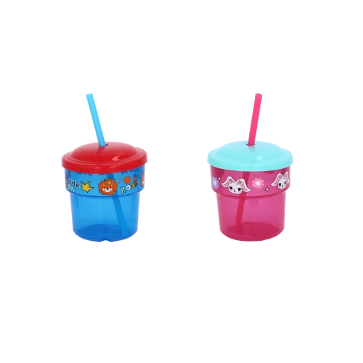 Kunststoffbecher mit integriertem Trinkhalm 200 ml, transparent