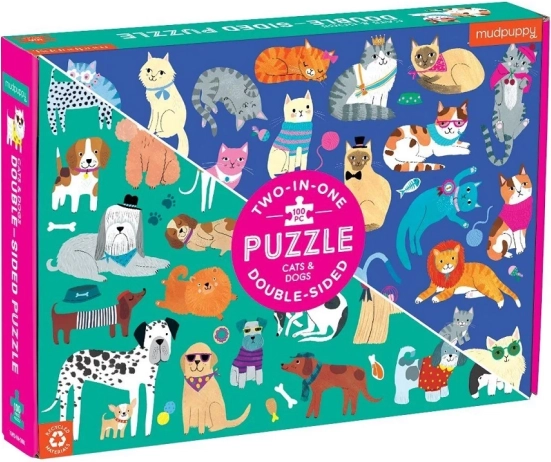 Beidseitiges Puzzle Hunde und Katzen 100 Teile MUDPUppy