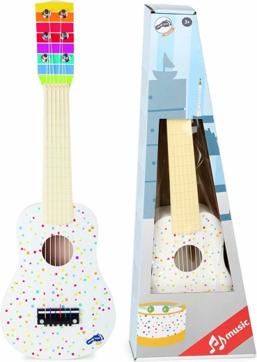 Klassische Kinder-Holzgitarre, weiß mit Punkten, Small Foot