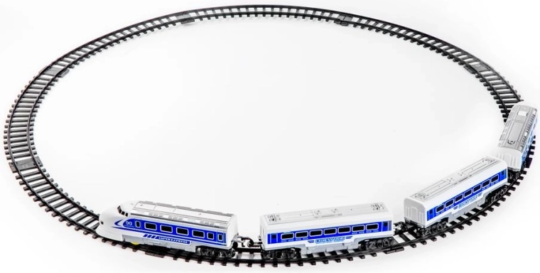 Batteriebetriebene Express-Eisenbahnstrecke mit Bahnhof