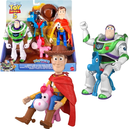 Mattel Disney Pixar Toy Story 5 Figuren-Set Woody und Buzz Lightyear Hi‑Tech + 2 Ponys