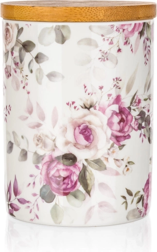 Keramikdose mit Bambusdeckel Rose 10 × 13 cm