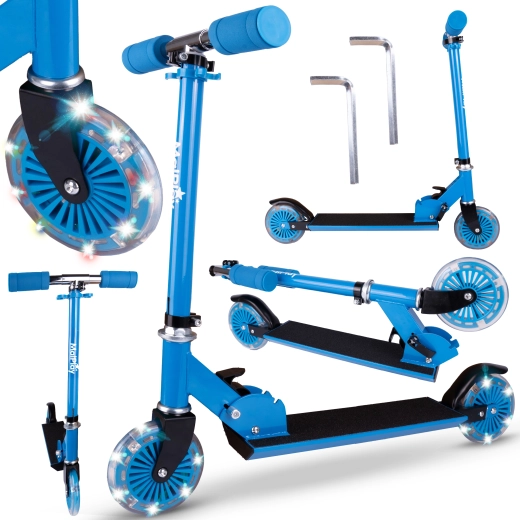 Zweirad-Roller mit leuchtenden Rollen, blau