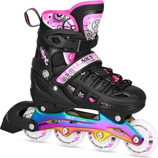 Kinder-Inlineskates 4-in-1 NILS Extreme Regenbogen/Rosa – S (31–34)