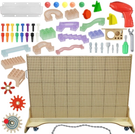 Masterkidz freistehende STEM-Wand mit Zubehör, Stiften, Tabletts, Bausteinen und Werkzeug