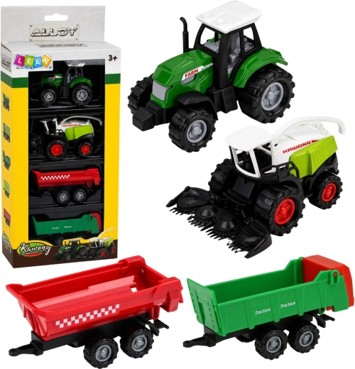 Set landwirtschaftlicher Fahrzeuge 1:68 – Traktor, Häcksler und 2 Anhänger (4 Stk.)