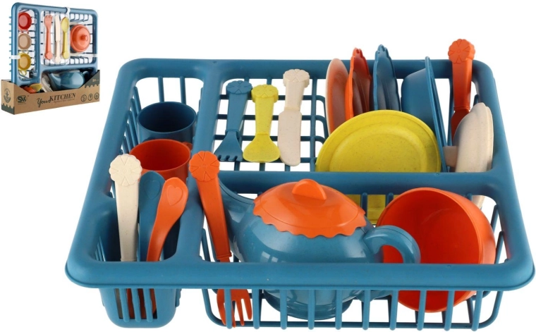 Kindergeschirr-Set mit Abtropfgestell – Kunststoff-Spielset