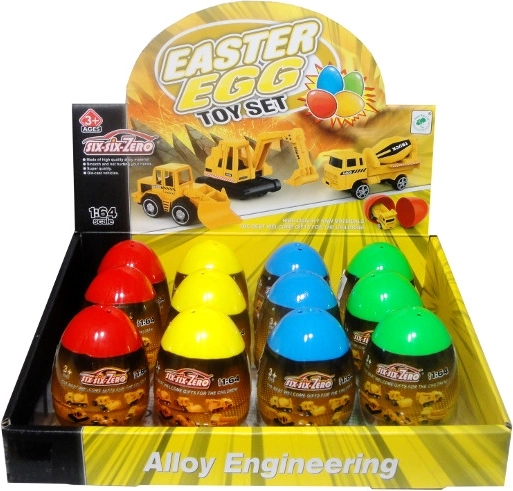 Baufahrzeug in einem Kunststoff-Ei – Sammelspielzeug