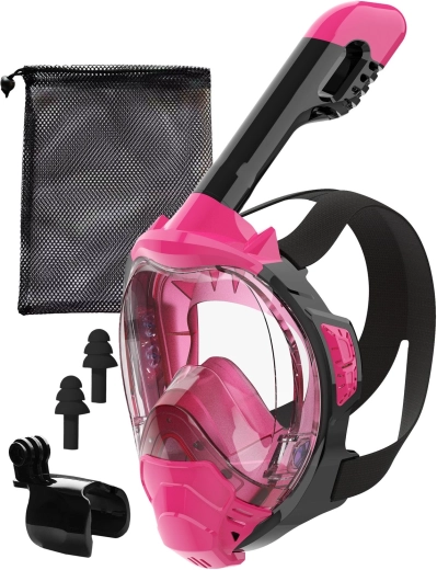 Vollgesichts-Schnorchelmaske S/M rosa mit DryTop und GoPro-Halterung – 1 Stück
