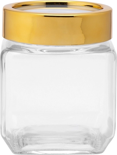 Altom Design quadratisches Glasgefäß mit goldenem Deckel 500 ml