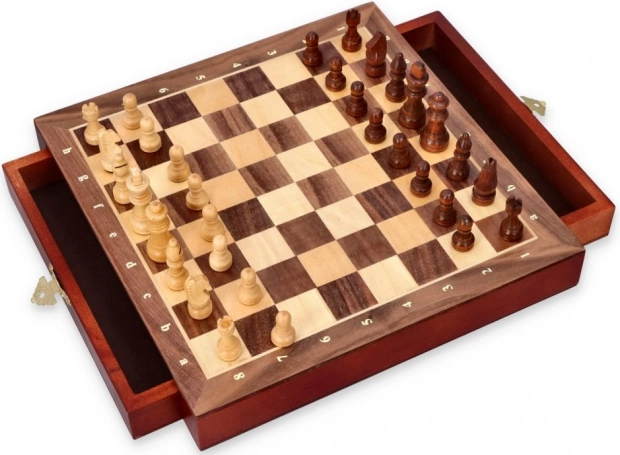 Holzschachspiel mit magnetischen Figuren und Schublade