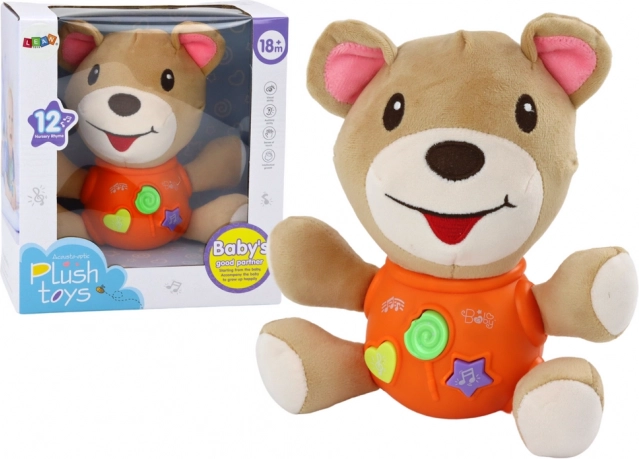 Interaktiver Plüsch-Teddybär – orange, spielend und sprechend, 23 cm