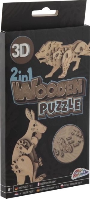 Holz-3D-Puzzle 2-in-1 Känguru und Löwe GRAFIX