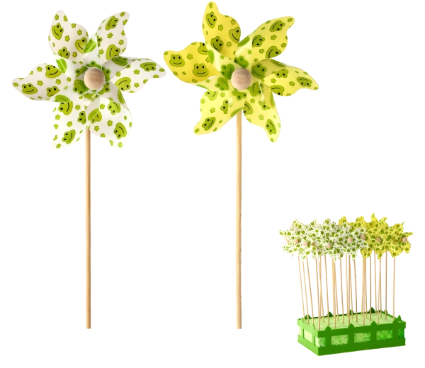 Windrad mit Fröschen 9 × 27,5 cm – weiß/gelb