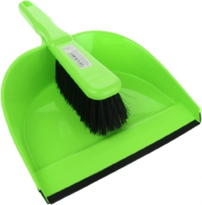 Set aus Plastik-Kehrschaufel mit Gummilippe und Handfeger