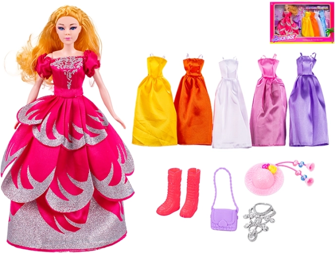 Modische Puppe 29 cm mit Kleidern und Accessoires