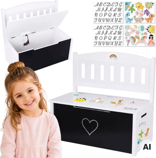Tooky Toy Holz-Spielzeugtruhe 3-in-1 mit Sitzbank und Maltfel