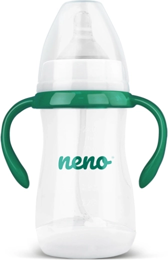Neno Anti-Kolik-Babyflasche 240 ml, 3m+ mit Strohhalm und Griffen