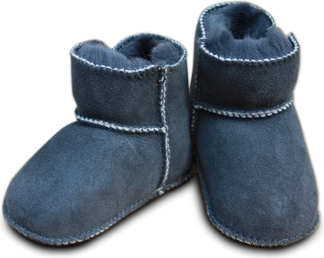 Eisbärchen Lammfell-Pantoffeln mit Klettverschluss Anthrazit 20/21
