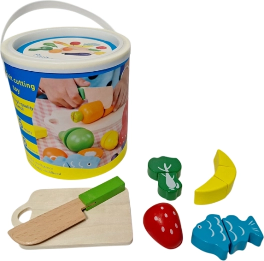 Holz-Lebensmittelset im Eimer zum Schneiden