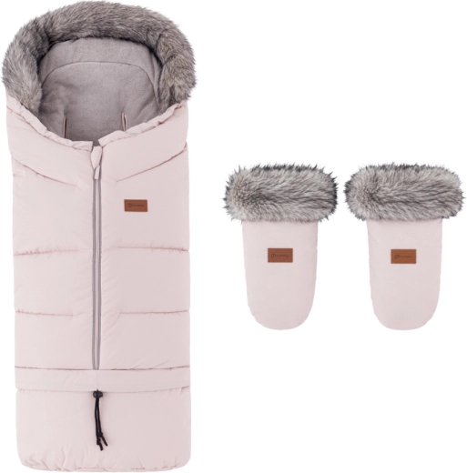 PETITE&MARS Winter-Fußsack Arctic 4-in-1 mit Kinderwagenhandschuhen Fjora Rose Petal – 2 Stück