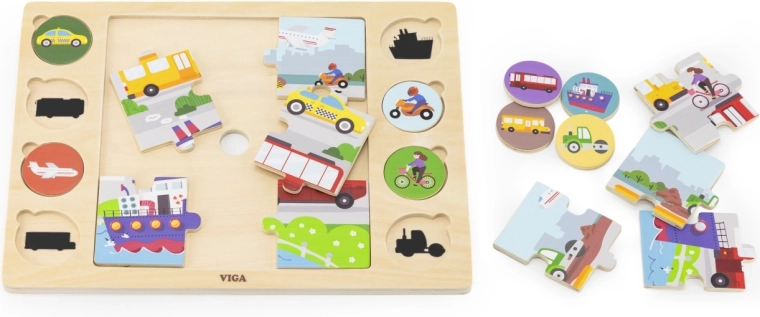 Viga Holzpuzzle mit Schattenzuordnung – Verkehrsmittel
