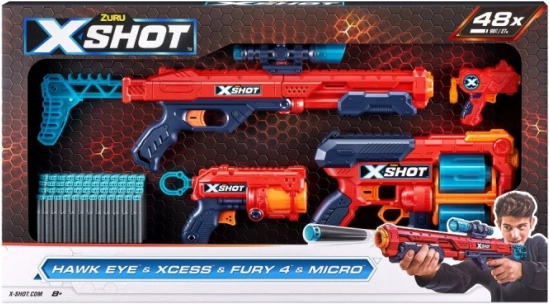 X-Shot Pistolen-Set Combo Hawk Eye + Xcess + Fury 4 + Micro
