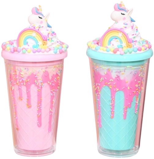 Becher mit Deckel und Strohhalm Regenbogeneinhorn 480 ml – mehrere Farben