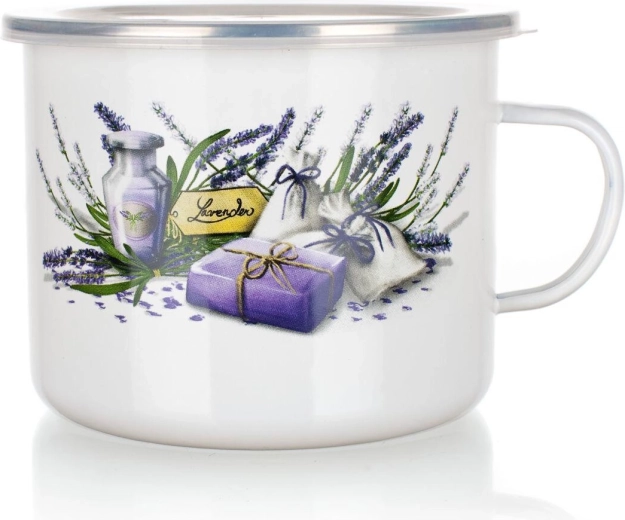 Emaillebecher Lavender 1,4 l mit Kunststoffdeckel, Durchmesser 14 cm