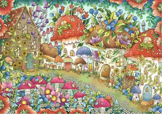 Puzzle RAVENSBURGER niedliche Pilzhäuschen auf der Blumenwiese 1000 Teile
