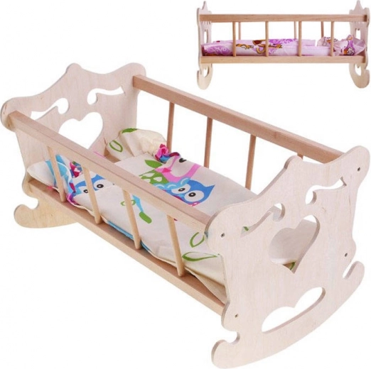 Holz-Wiegenbett für Puppe 50 cm + Bettwäsche ZA2021
