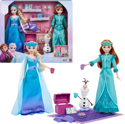 Mattel Disney Frozen Pyjamaparty – Puppenset Anna und Elsa mit Olaf und Zubehör