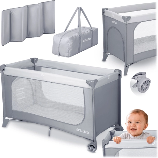 Ricokids Reisebett mit Matratze und Transporttasche, hellgrau