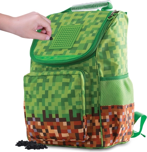 Pixie crew Schulranzen grün-braun mit Pixel-Panel