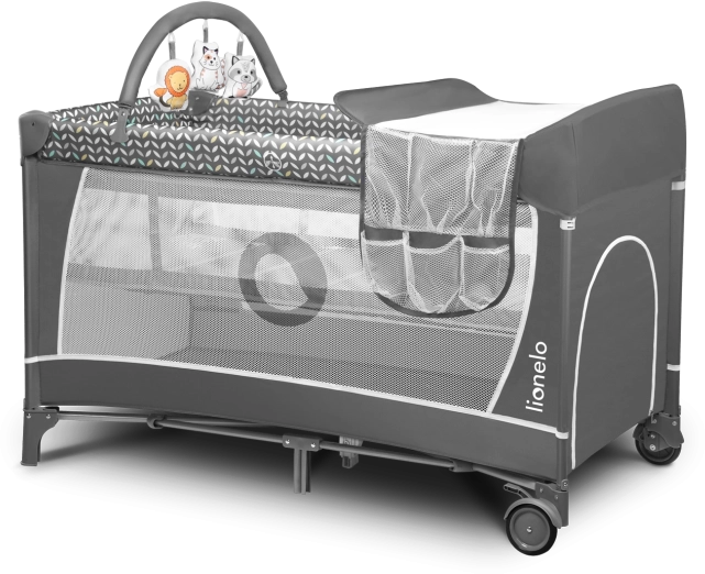 Reisebett und Laufstall 2-in-1 LIONELO Flower – Grau