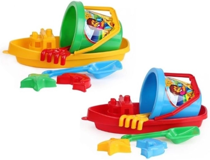 TechnoK Sandspielset – Boot, Eimer, Schaufel, Rechen und Förmchen