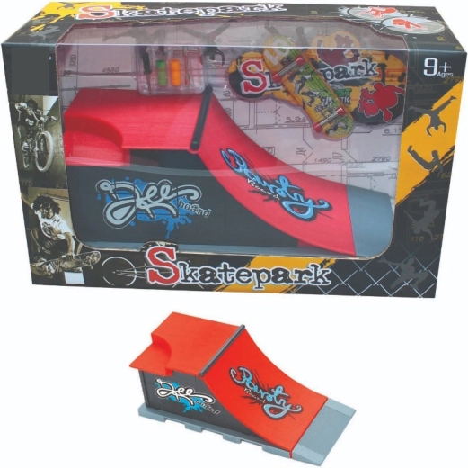 Skatepark-Set mit schräger Rampe, Rail und Fingerboard