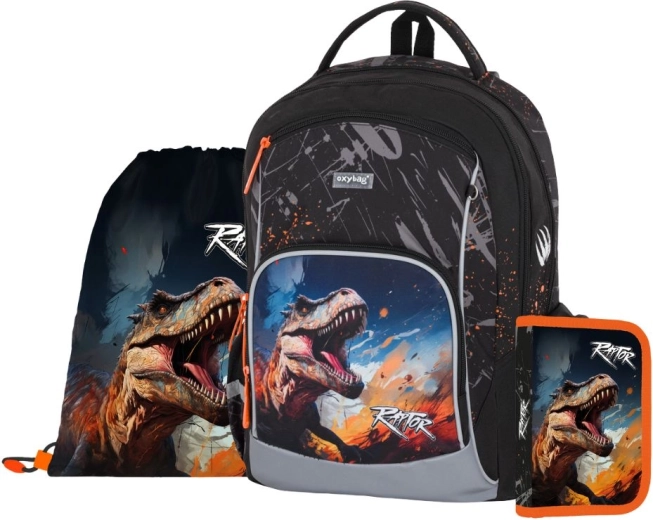 Schulset OXY GO Dino 3-teilig – Rucksack, Beutel und Federmäppchen